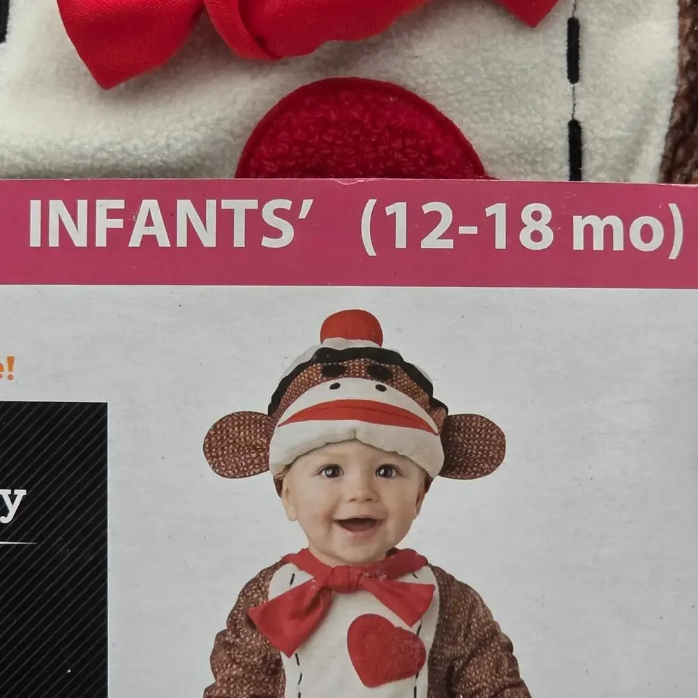 Way to Celebrate Infant Sock Monkey Halloween Costume 4pc Set 12-18 Months NWT